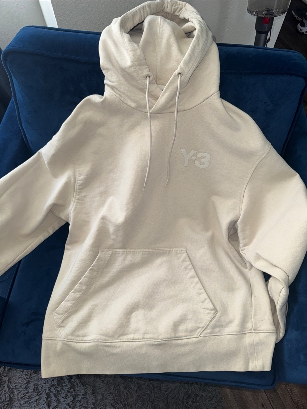 Y-3 Men's Cream Crewneck Hoodie with Subtle Logo